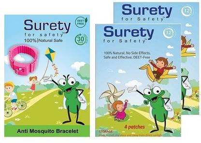 Surety for Safety Mosquito Repellent Patch 4 (Pack of 2) + Mosquito Repellent Bracelet (Pink)
