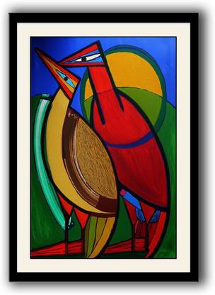 Artifa Bird Abstract Art framed wall painting Canvas 14 inch x 10 inch Painting