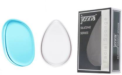Jenna Silicone Makeup Sponge - Beauty Sponge for Makeup, Concealer and Foundation – Make Up Applicator for Cosmetic Blending (TransparentDrop BlueLeaf)