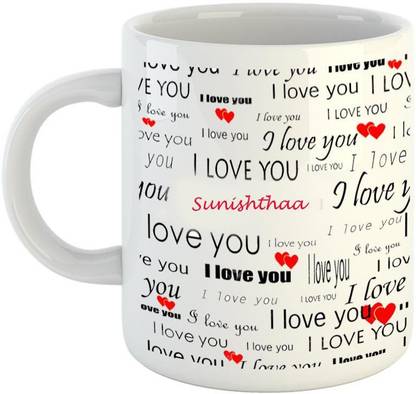 एमराल्ड Love You White Ceramic I Love You Sunishthaa सिरेमिक मग