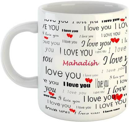 EMERALD Love You White Ceramic I Love You Mahadish Ceramic Coffee Mug