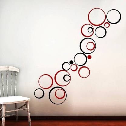 RadhaKripa 151 cm RadhaKripa 3D Acrylic Mirror Wall décor Sticker ring n dots red and black 20 rings modelno9 Self Adhesive Sticker