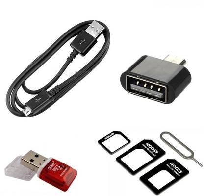 Techvik SIM Adapter Accessory Combo for USB Charging Cable, OTG Adapter,, Memory Card Reader