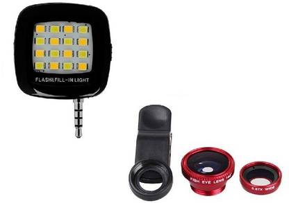 Techvik Mobile Flash Accessory Combo for 16 LED Selfie Night Flashlight, Mobile Camera lense
