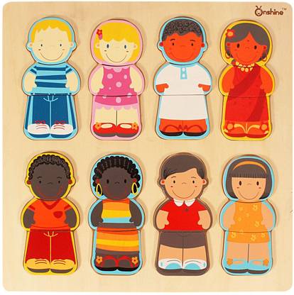 Onshine Multicultural Wooden Dolls Matching Puzzle Game Board for Kids Ages 3+ Years