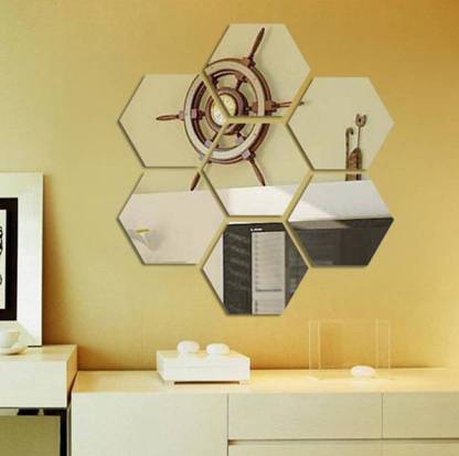 RadhaKripa 151 cm Hexagon 7 Golden 3D Acrylic Stickers Mirror Stickers Wall Stickers Self Adhesive Sticker