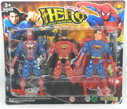 HALO NATION Super Hero Action Figures 3 pcs Set Spiderman, Batman & Superman
