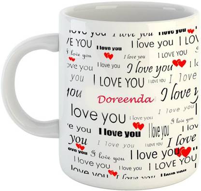एमराल्ड Love You White Ceramic I Love You Doreenda सिरेमिक मग