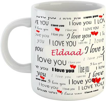 EMERALD Love You White Ceramic I Love You Eldaad Ceramic Coffee Mug