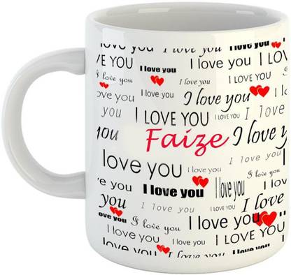EMERALD Love You White Ceramic I Love You Faize Ceramic Coffee Mug