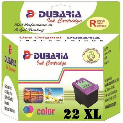 Dubaria 22 XL TriColor Ink Cartridge Compatible For HP 22 XL / C9352CA TriColor Ink Cartridge For Use In DeskJet D1360, D1460, D1550, D1560, D2360, D2460, 3920, 3940, F370, F380, F2120, F2179, F2180, F2235, F2275, F2276, F2280, F4185, 1402, 1410, 4355 Printers - High Yield Cartirdge Tri-Color Ink Cartridge