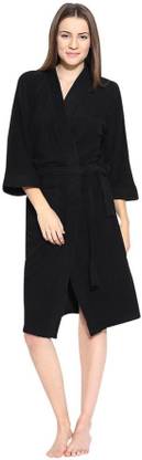 ELEVANTO Black Free Size Bath Robe