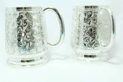PH Artistic White Metal silver polish juice mug drinking glass set of 2 with velvet gift box Stainless Steel Coffee Mug