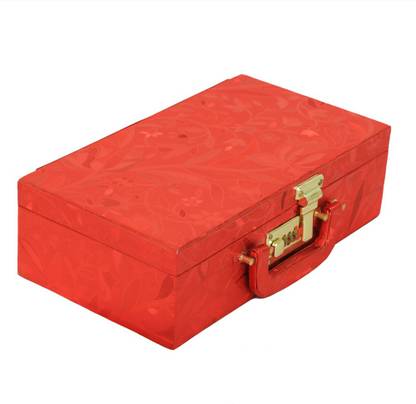 KUBER INDUSTRIES "Kuber Industries Two Roll Bangle Box With Lock in Hard Board With Inside Mirror (Red)-KI3230 " Make up Vanity Box