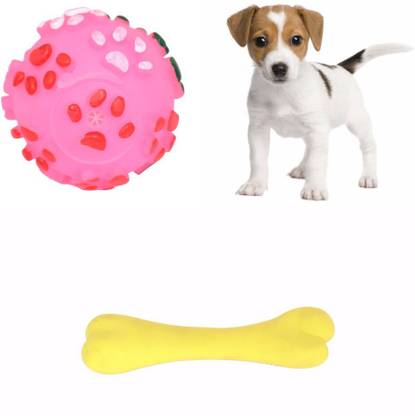 SRI Natural Rubber Colourful Bones With Ball Toy For Puppy - Small Rubber Squeaky Toy For Dog