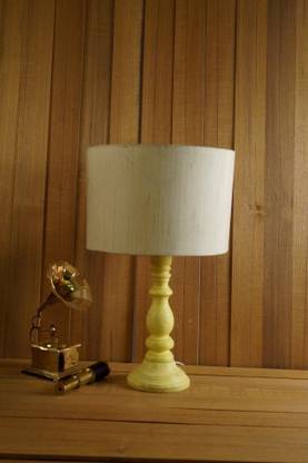 Tu Casa VINTAGE YELLOW MANGO WOOD TABLE LAMP WITH DRUM SHADE COLOR--KHADI Table Lamp