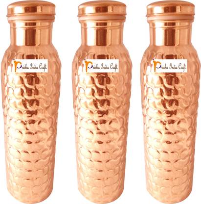 Prisha India Craft आयुर्वेदिक स्वास्थ्य लाभ दिवाली गिफ्ट आइटम के लिए यात्री का हैमर्ड प्योर कॉपर वाटर फ्लास्क 1000 ml बॉटल