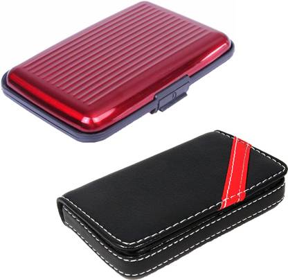 StealODeal Red Strip Leather and Aluminium |Combo of 2| 15 Card Holder