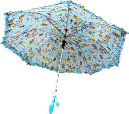 DCS Sky Blue Colour Multi Animals Design Printed Waterproof Stick Umbrella for kids(32x23.5 Inch)Medium Umbrella