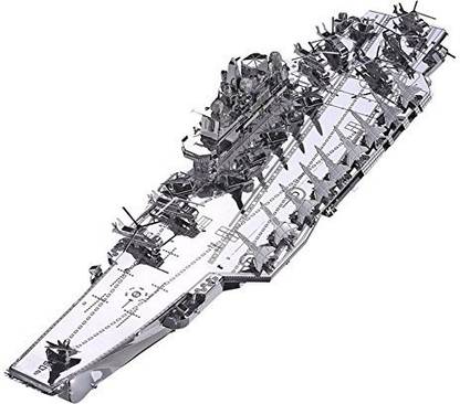 PEScience Pes 3D Metal Art Metal Works 3D Laser Cut Models Aircraft Carrier Silver