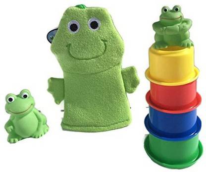 Sesame Street Frogs! Splash And Squirt Bath Toy Bundle - Three (3) Items - Includes Frog Bath Puppet Mitt, One Set Of Squirt Bath Toy