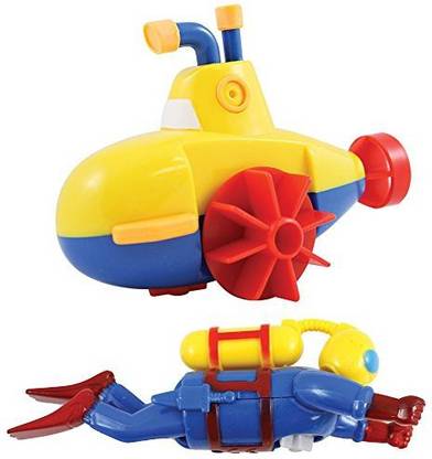 Warm Fuzzy Toys Sealife Swimmers Scuba Diver And Submarine Wind-Up Bathtub And Pool Toys Set Bath Toy
