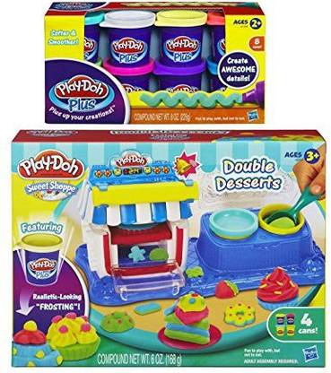 PLAY-DOH Sweet Shoppe Double Desserts Playset and Play-Doh Plus Color Set, NET WT 8OZ, 8-Pack (Bundle)