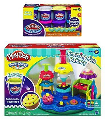 PLAY-DOH Sweet Shoppe Frosting Fun Bakery Playset and Extra Play-Doh Plus Color Set, NET WT 8OZ, 8-Pack (Bundle)