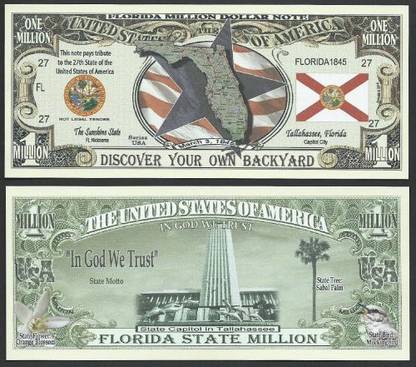 Generic State Educational Million Dollar Bill W Map, Seal, Flag, Capitol - Lot of 100 Bills