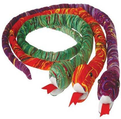 US Toys Lot Of 12 Assorted Color Jumbo Plush Stuffed Psychedelic Design Snake  - 2.54 inch