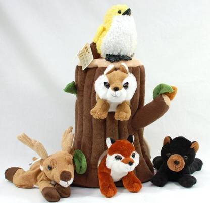 Unipak Special Edition Plush Treehouse With Animals - Tree Stump + Five (5) Stuffed Forest Animals  - 6.2 inch