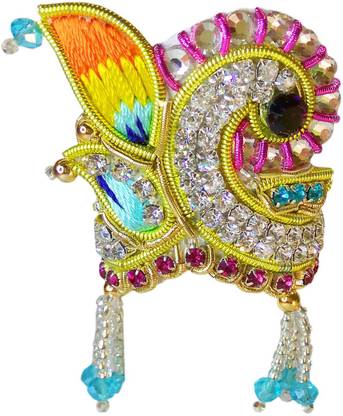 Real Seed Heavy Zardoshi Work Krishna Mukut - Lord Krishna, Ladu Gopal Ji, Bal Krishna, Shri Ram Sita Mukut - Decorative Crown (3.6 x 3.6 CM) Deity Ornament