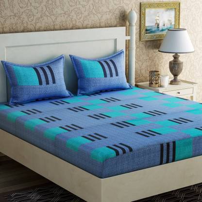 ZESTURE 144 TC Cotton Double Checkered Flat Bedsheet