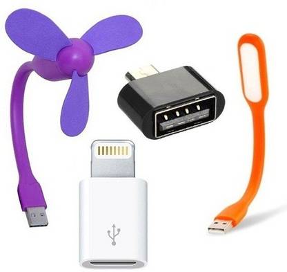 Techvik OTG Adapter Accessory Combo for LED Light ,USB Fan & 8 Pin Charging Connector