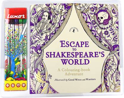 LUXOR Escape to Shakespeare World Colouring Book + Stripen Box Multi-function Pen