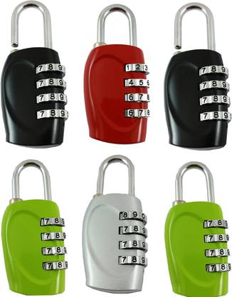 DOCOSS Set Of 6 -4 Digit Travel Brass Locks Small Bag Luggage Resettable Password Padlock Combination Lock