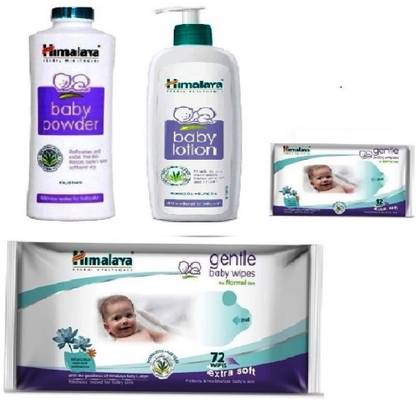 Himalaya Herbals Baby Care Combo (Powder 400 GM + Baby Lotion 400 ml + Baby Wipes 72 Pcs) Free 12 Pcs Wipes