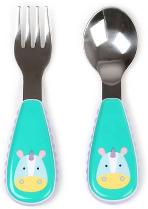 SKIP HOP Baby Zoo Little Kid and Toddler Fork and Spoon Utensil Set, Multi Eureka Unicorn  - Melamine & Stainless steel