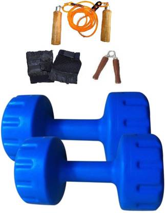Body Grip 1 KG HOME GYM SET 2 DUMBBELL BLUE + GYM GLOVES PAIR + SKIPPING ROPE + HAND GRIPPER Home Gym Combo
