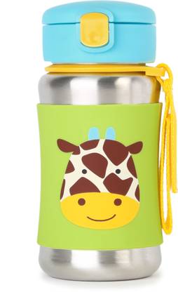 SKIP HOP Baby Zoo Little Kid and Toddler Feeding Travel-To-Go Insulated Stainless Steel Straw Bottle, 12 oz, Multi Jules Giraffe - 350 ml