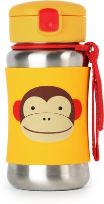 SKIP HOP Baby Zoo Little Kid and Toddler Feeding Travel-To-Go Insulated Stainless Steel Straw Bottle, 12 oz, Multi Marshall Monkey - 350 ml