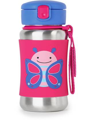 SKIP HOP Baby Zoo Little Kid and Toddler Feeding Travel-To-Go Insulated Stainless Steel Straw Bottle, 12 oz, Multi Blossom Butterfly - 350 ml