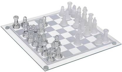 Skywalk Glass Chess Set Featuring Frosted Clear Glass Pieces And Board Strategy & War Board Game