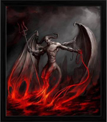 Artzfolio Devil Artwork Framed Wall Art Painting Print Canvas 13.7 inch x 12 inch Painting