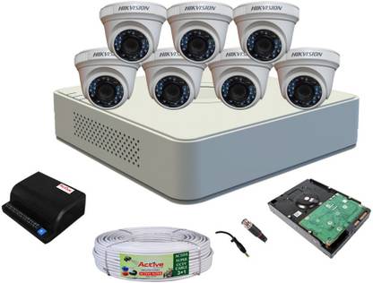 HIKVISION Hikvision 2MP 8CH 7108 HQHI DVR & 2MP Turbo HD D0T Metal Dome Camera 7 Pcs. With Surveillance Kit Security Camera