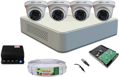HIKVISION Hikvision 2MP 4CH 7104 HQHI DVR & 2MP Turbo HD D0T Metal Dome Camera 4 Pcs. With Surveillance Kit Security Camera