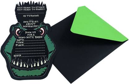 Crack of Dawn Crafts Dinosaur T-Rex Handmade Birthday Party Invitations - Pack of 6 Invitation Card