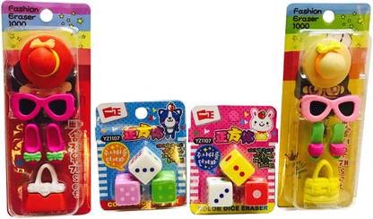 Priyankish Fashion & Dice Erasers Combo Non-Toxic Eraser