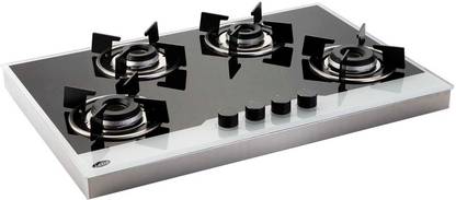 Glen Glen GL 1074 in BW with Frame 4 Burner Glass Auto Built in Hob Glass Automatic Hob