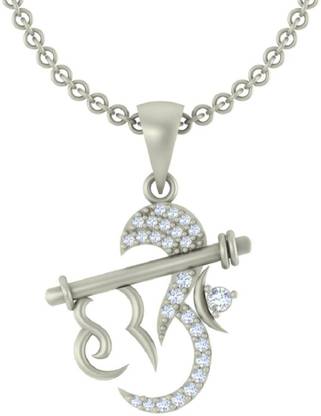 Kanak Jewels Designer Hari Om Rhodium Cubic Zirconia Brass Pendant
